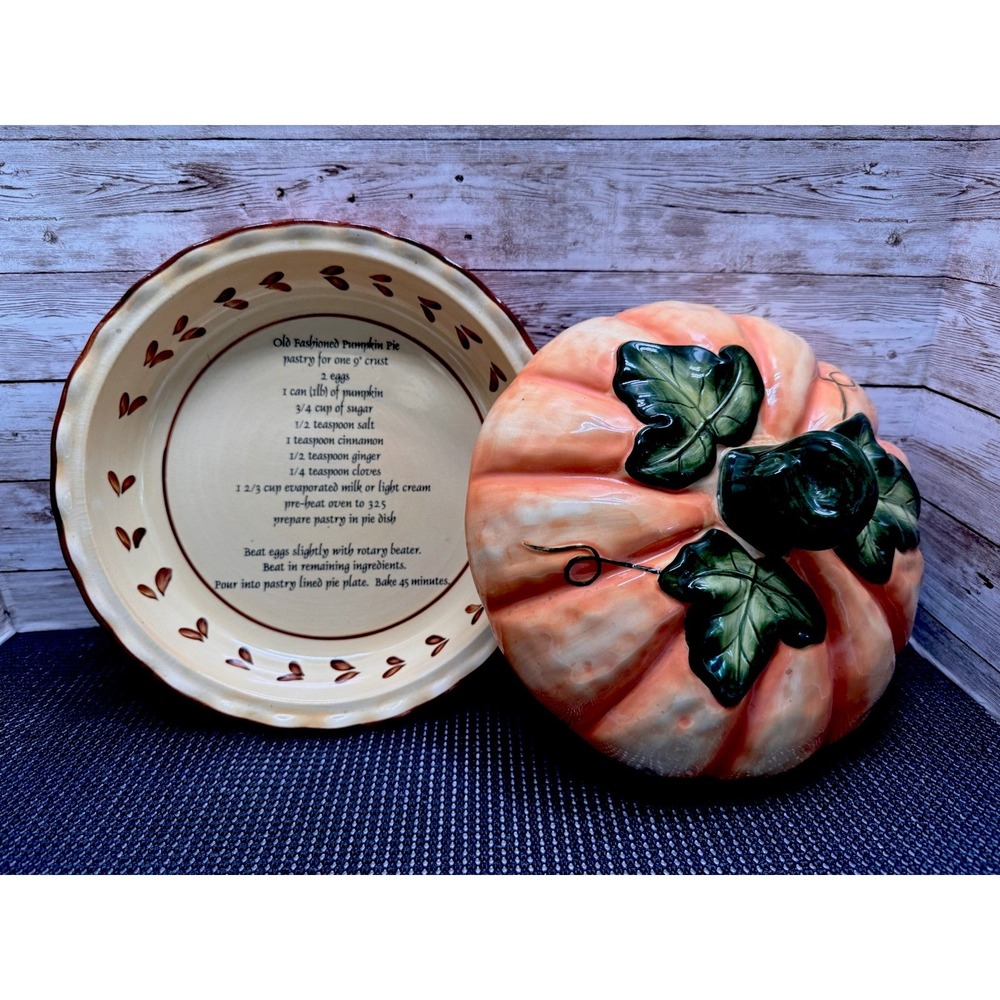 Vintage Pumpkin Pie Keeper Kate Williams Ceramic Pumpkin Pie Plate with Cover